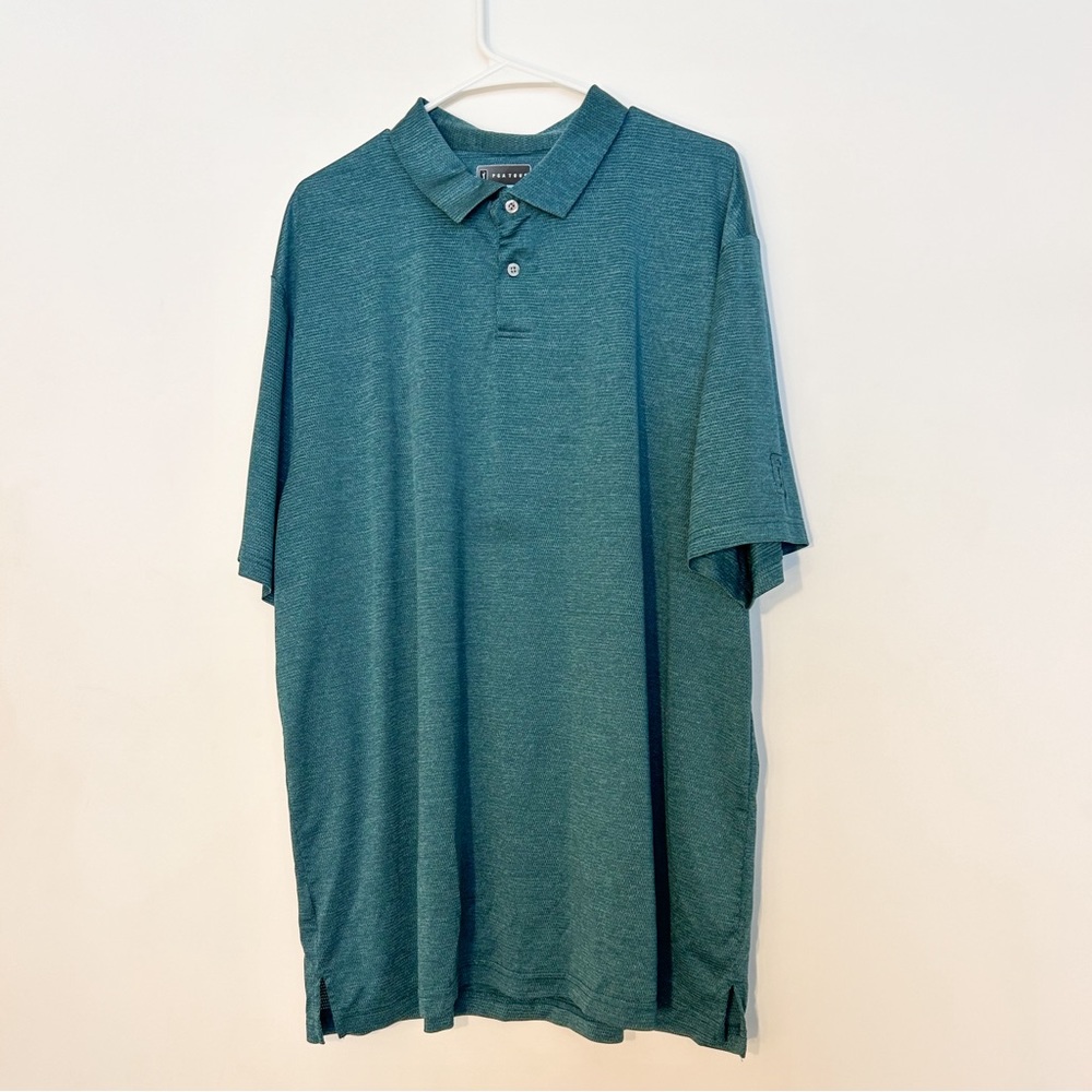PGA tour golf polo mesh moisture wicking teal green blue button collar - Picture 2 of 6